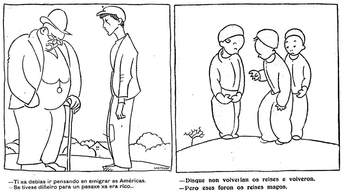 Algúns dos debuxos publicados por Castelao en Faro de Vigo dentro da serie Cousas da vida. As estampas corresponden aos anos 1930 e 1932