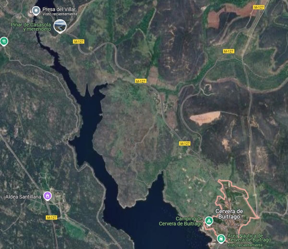 La ruta comienza en el área naútica de Cervera de Buitrago y finaliza en la presa del Villar