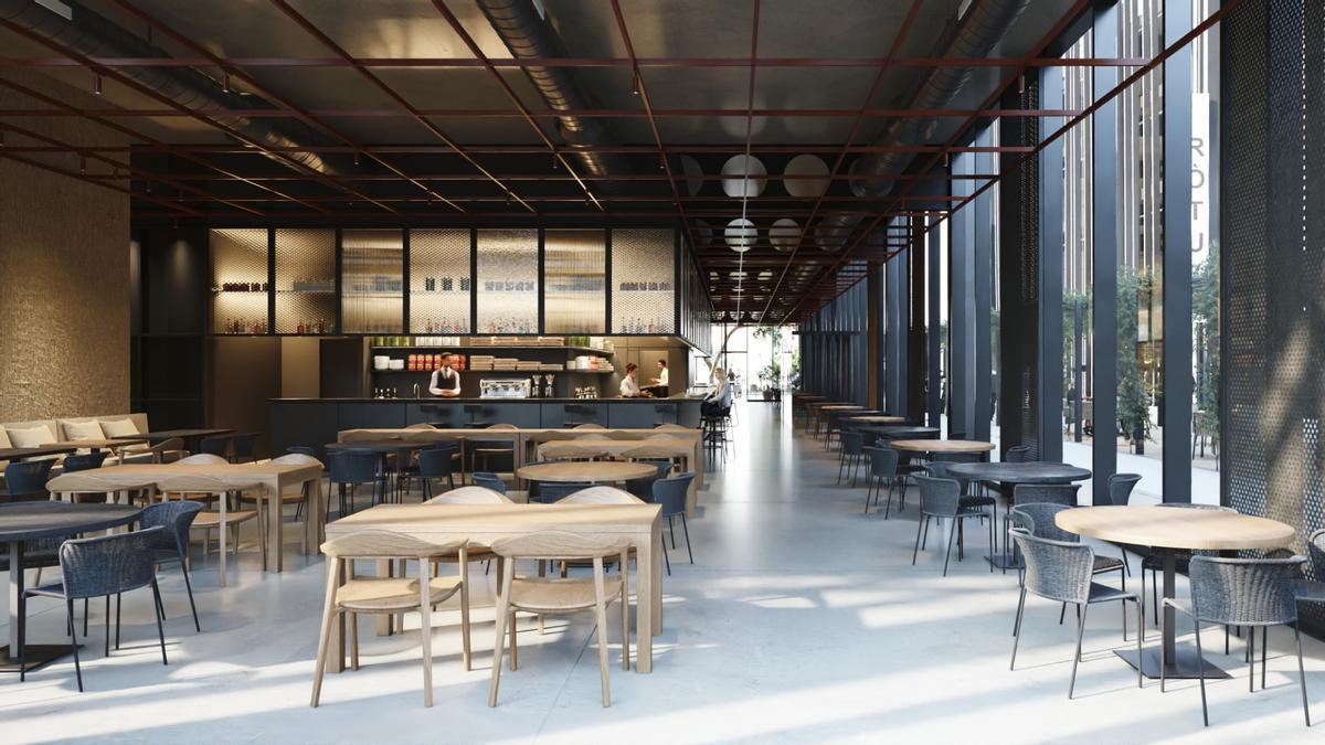 Simulación de la zona de restauración del edificio D. 