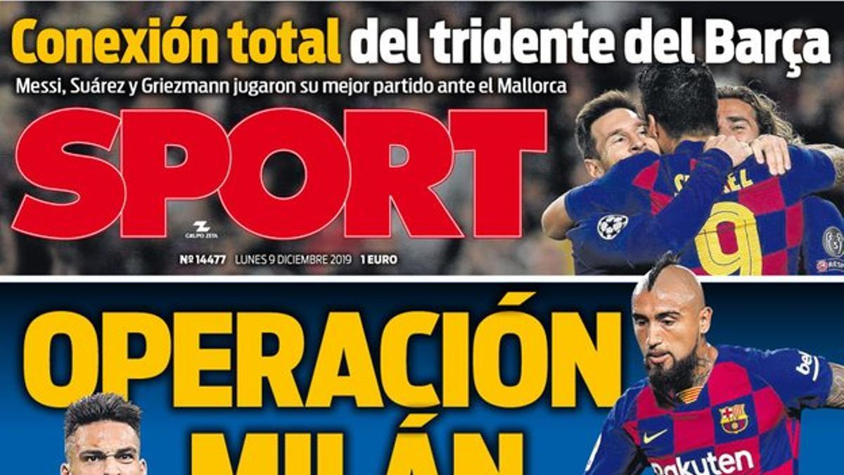 La portada de SPORT del lunes 9 de diciembre