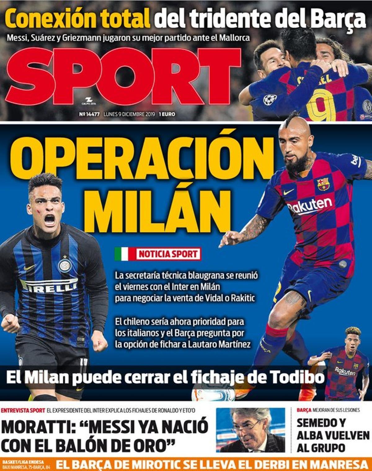 La portada de SPORT del lunes 9 de diciembre