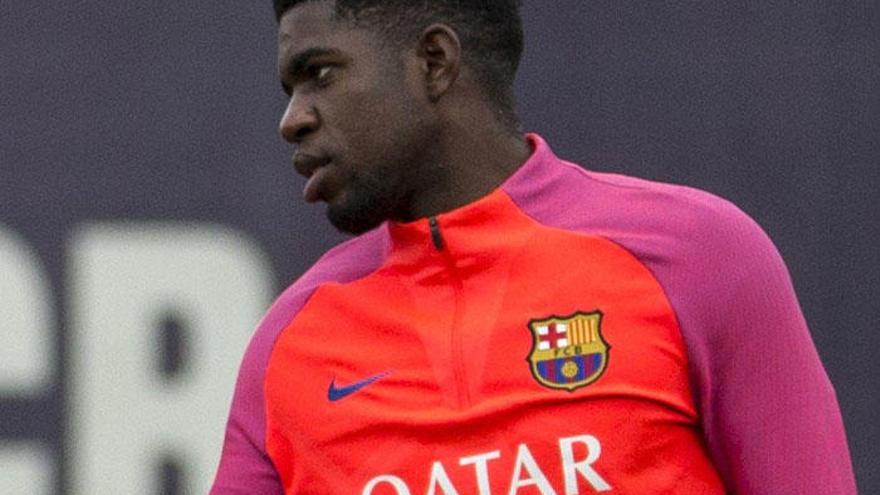 Samuel Umtiti, en un entrenamiento del Barça.