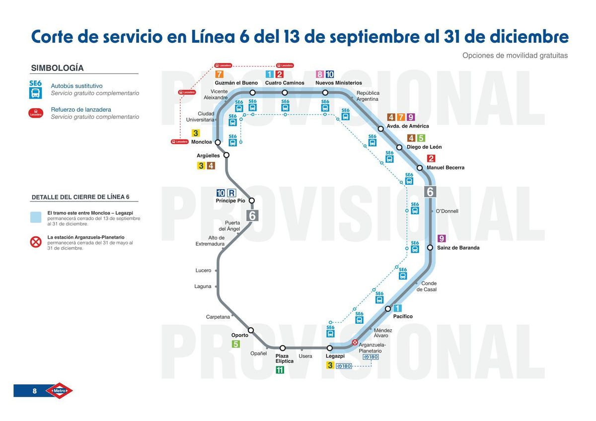 Carte de la fase II de la línea 6 de metro.