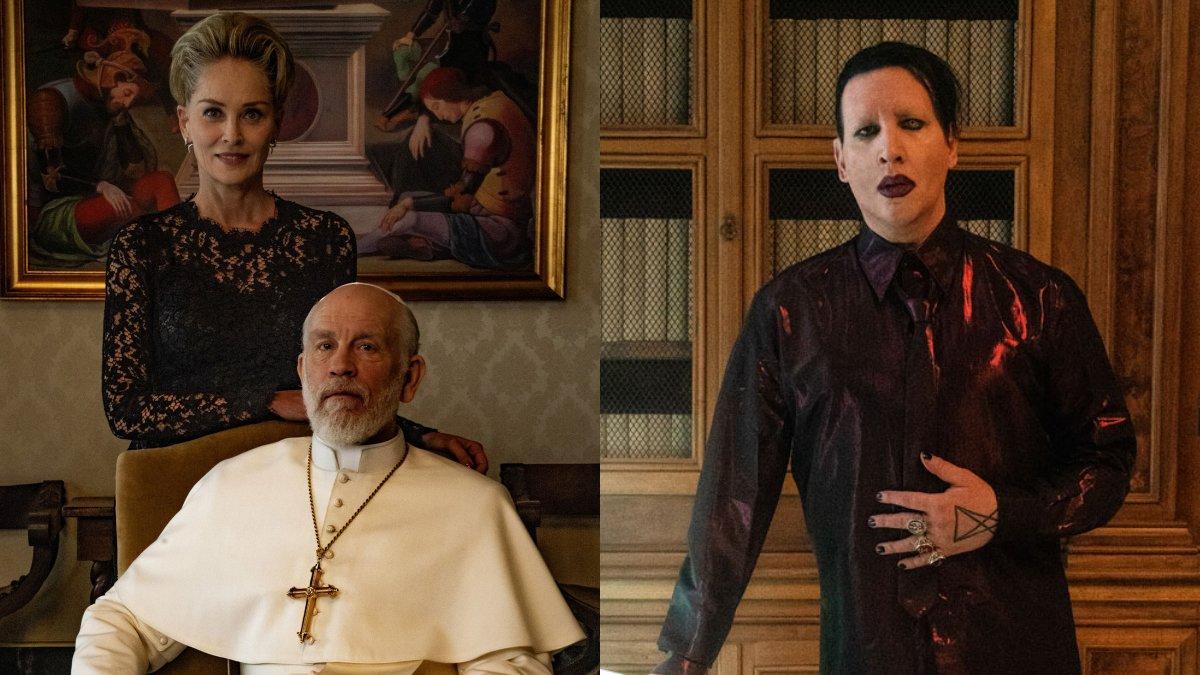 Sharon Stone y Marilyn Manson en el rodaje de 'Tne new pope'