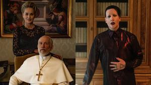 Sharon Stone y Marilyn Manson en el rodaje de ’Tne new pope’.