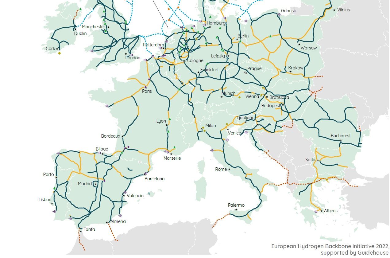 Mapa de rutas del hidrógeno para el año 2040 planteado por Bruselas.