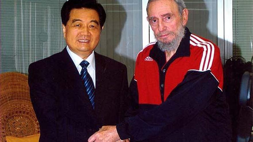 Hu Jintao y Fidel Castro.