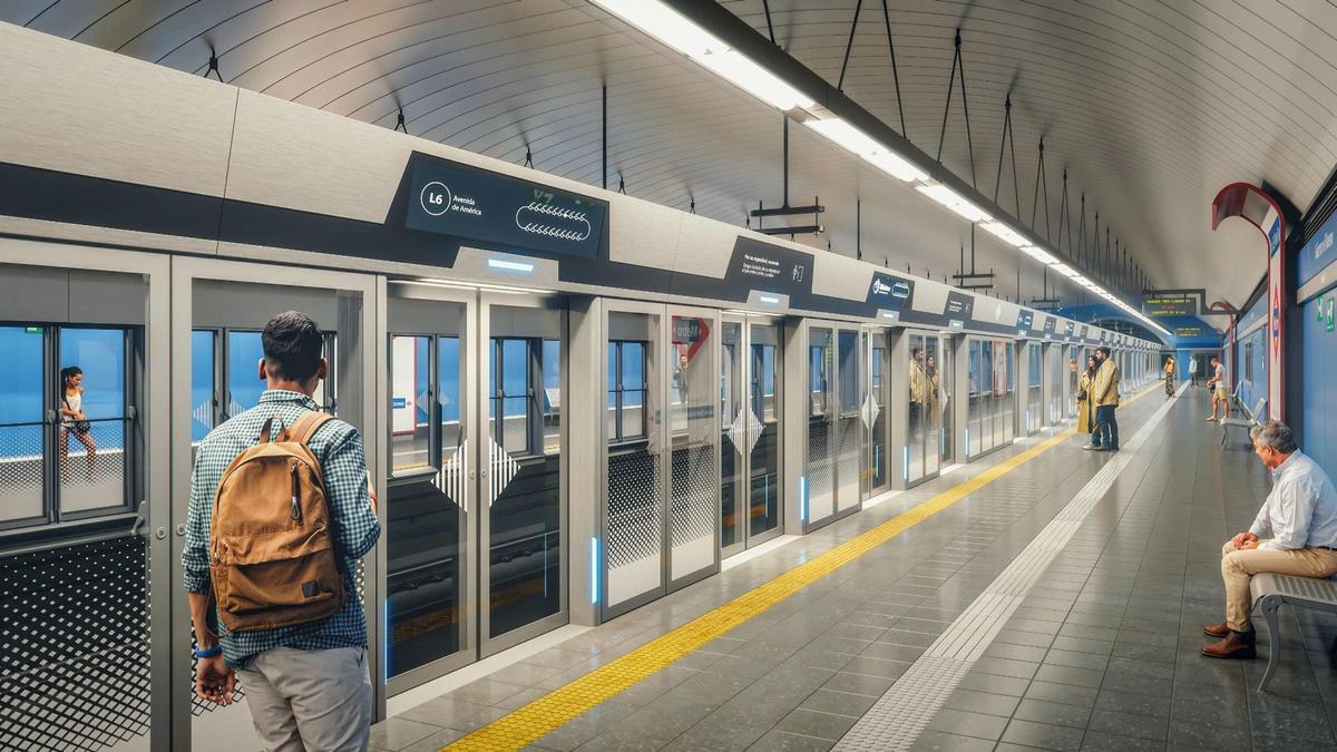 Recreación de una estación de la Línea 6 de Metro de Madrid cuando se instalen las puertas automáticas necesarias para la futura circulación de trenes sin conductor.