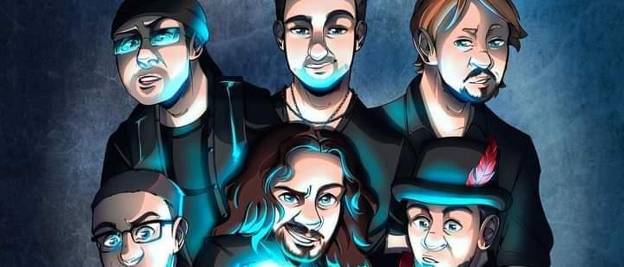 Los componentes del grupo caricaturizados en el cartel del concierto especial.