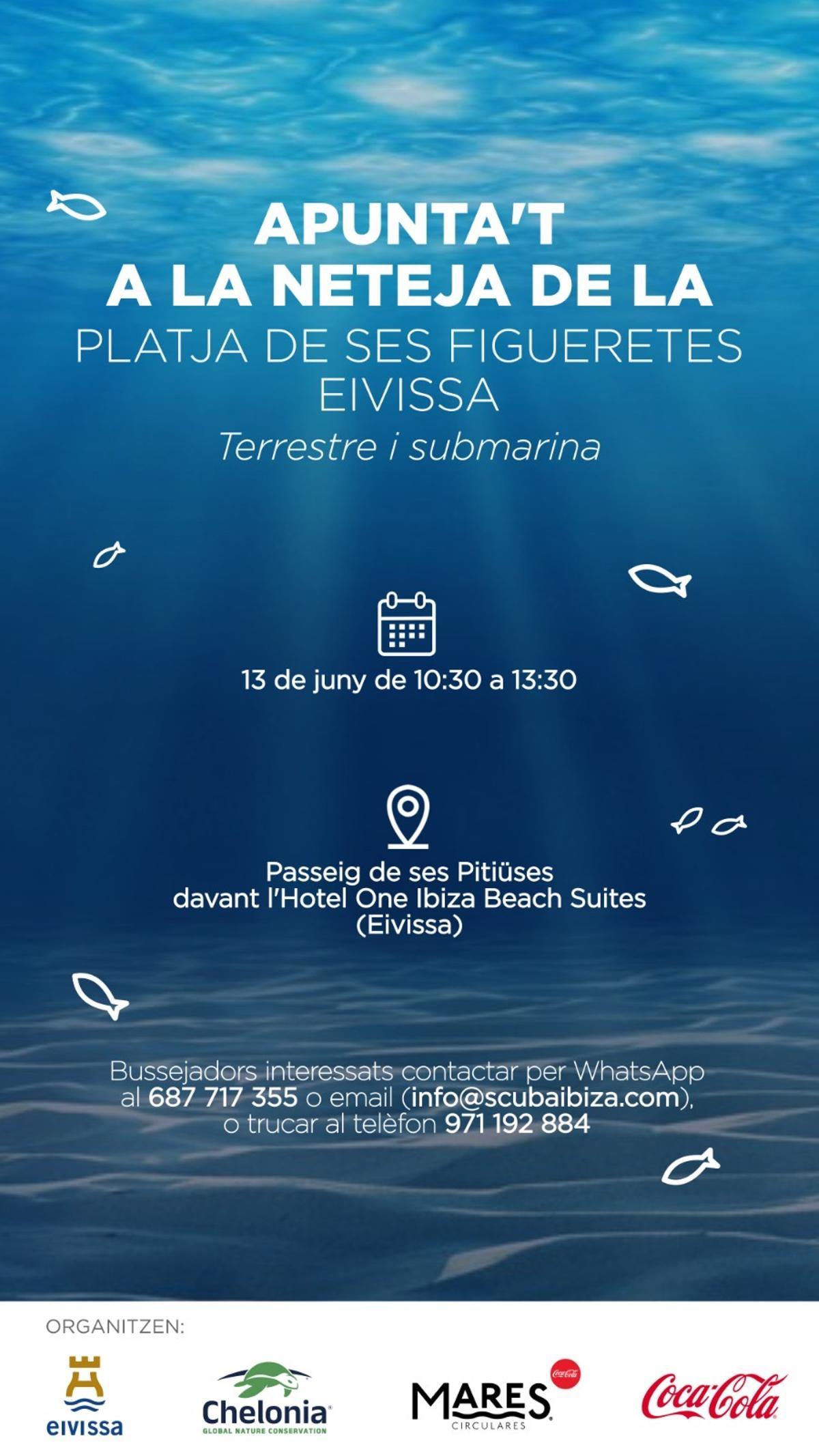 Ibiza activa una nueva limpieza submarina y terrestre en ses Figueretes con 50 voluntarios participantes