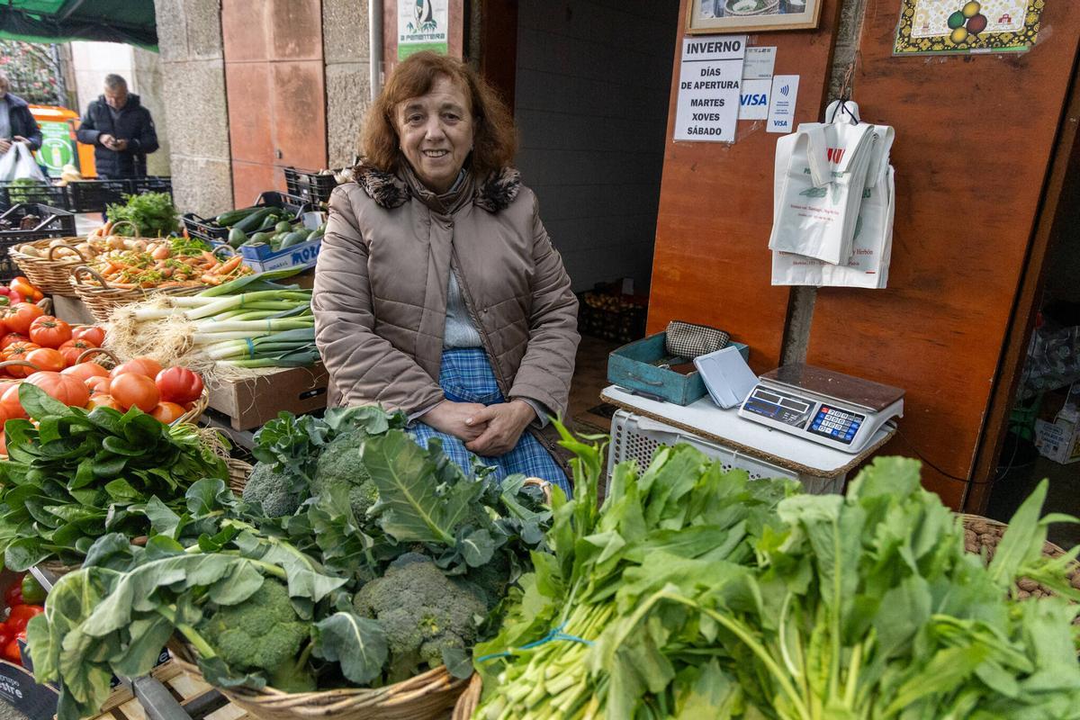Lucía Diéguez, en su puesto del Mercado de Abastos.