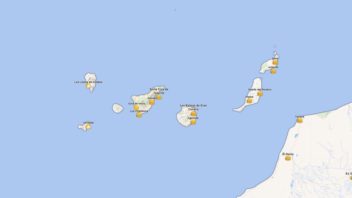 Símbolos meteorológicos para el martes en Canarias