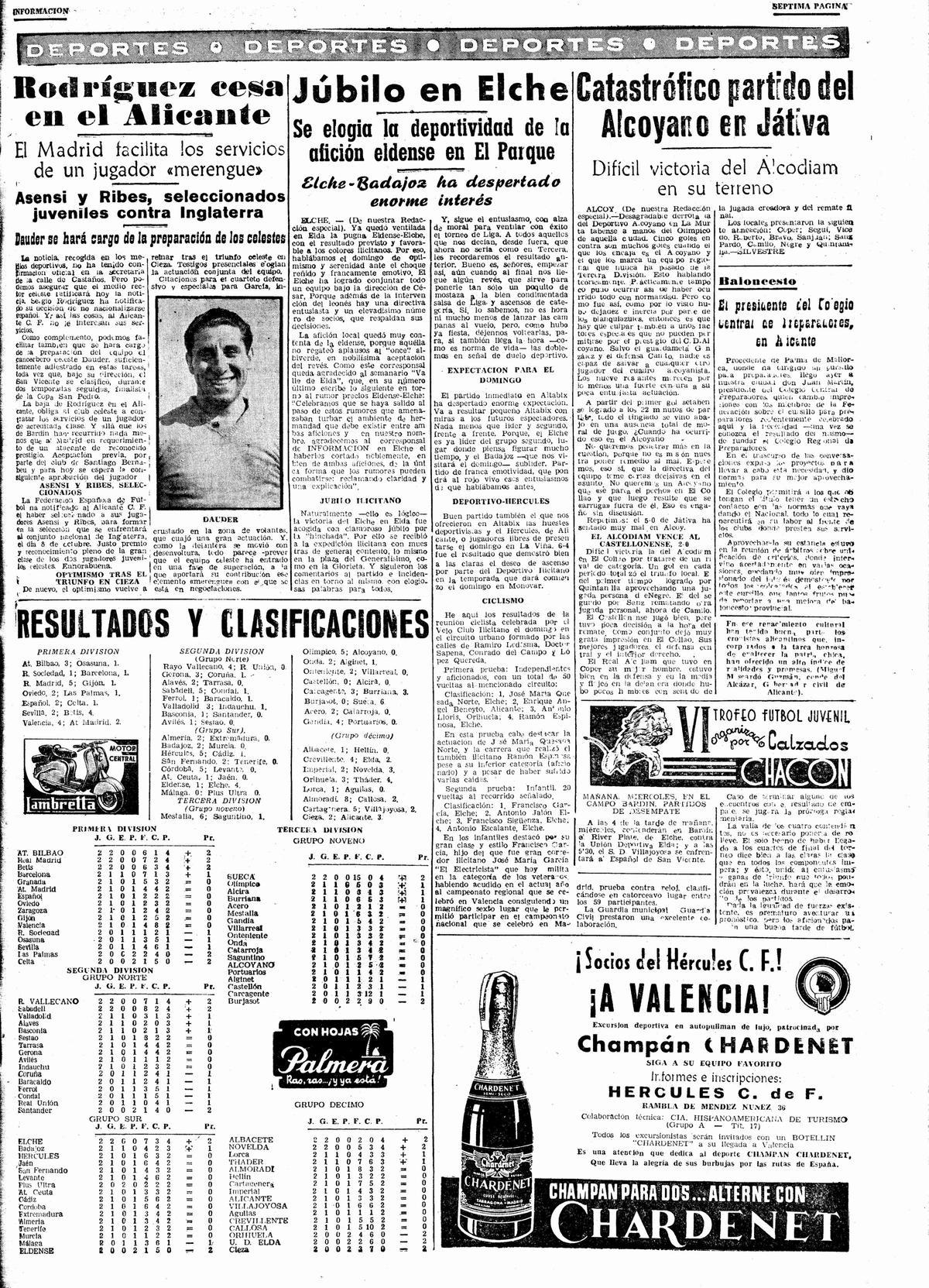 Página del  periódico INFORMACIÓN del 23 de septiembre de 1958