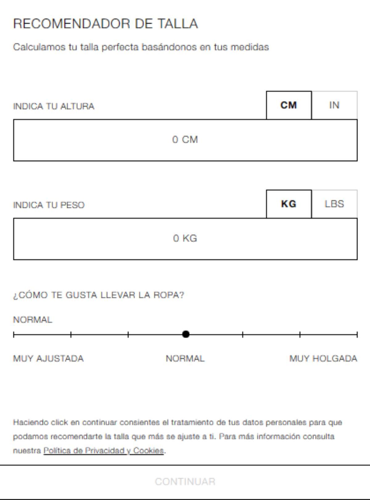 Recomendador de tallas de Zara