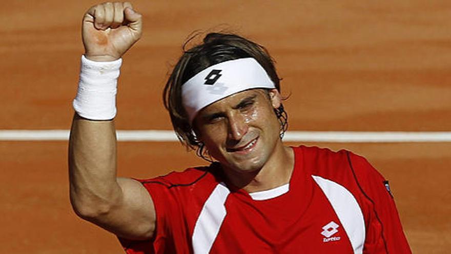 David Ferrer celebra su victoria sobre Gilles Simon