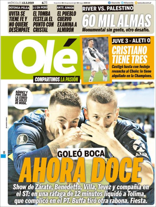 Portada OLÉ miércoles 13 de marzo de 2019