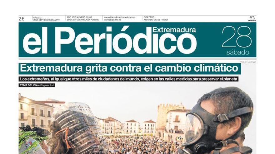 Esta es la portada de EL PERIÓDICO EXTREMADURA correspondiente al día 28 de septiembre del 2019