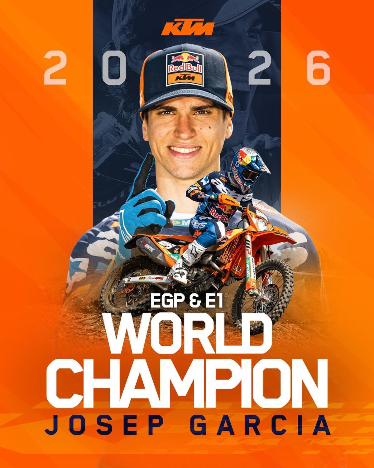 Cartell de KTM que mostra Garcia com a campió d'EnduroGP i Enduro1