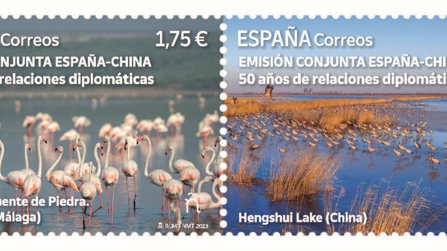 Correos emite sellos conjuntos de la Laguna Fuente de Piedra de Antequera y del Lago Hengshui con motivo de los 50 años de las relaciones diplomáticas España-China