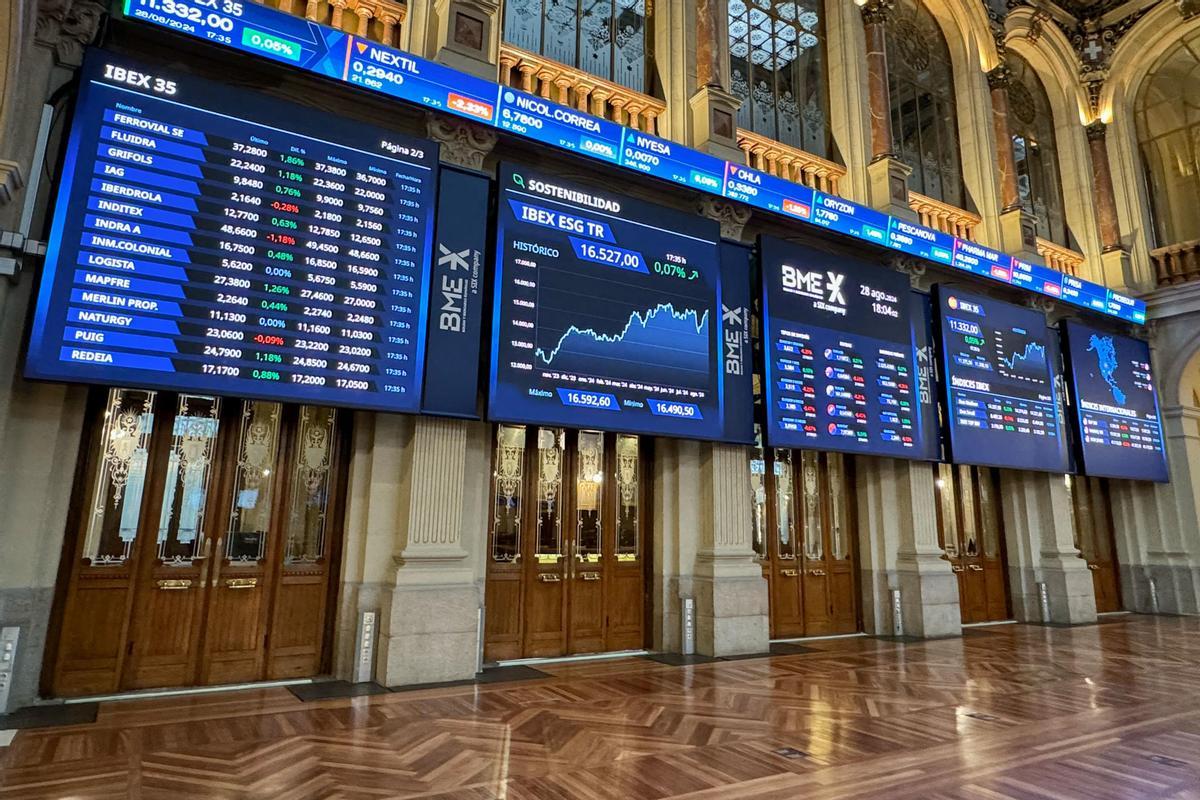 Paneles de la Bolsa española.