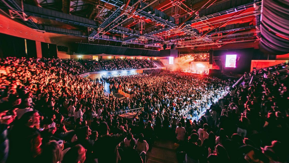 Vista del pabellón de Sar ayer en el concierto de The Rapants