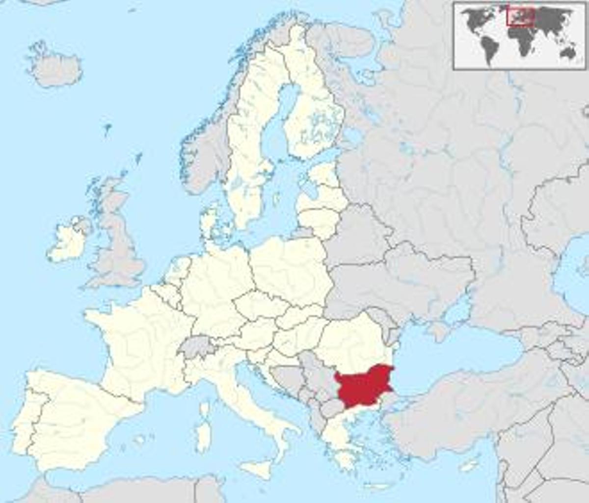 La ubicación de Bulgaria en Europa.