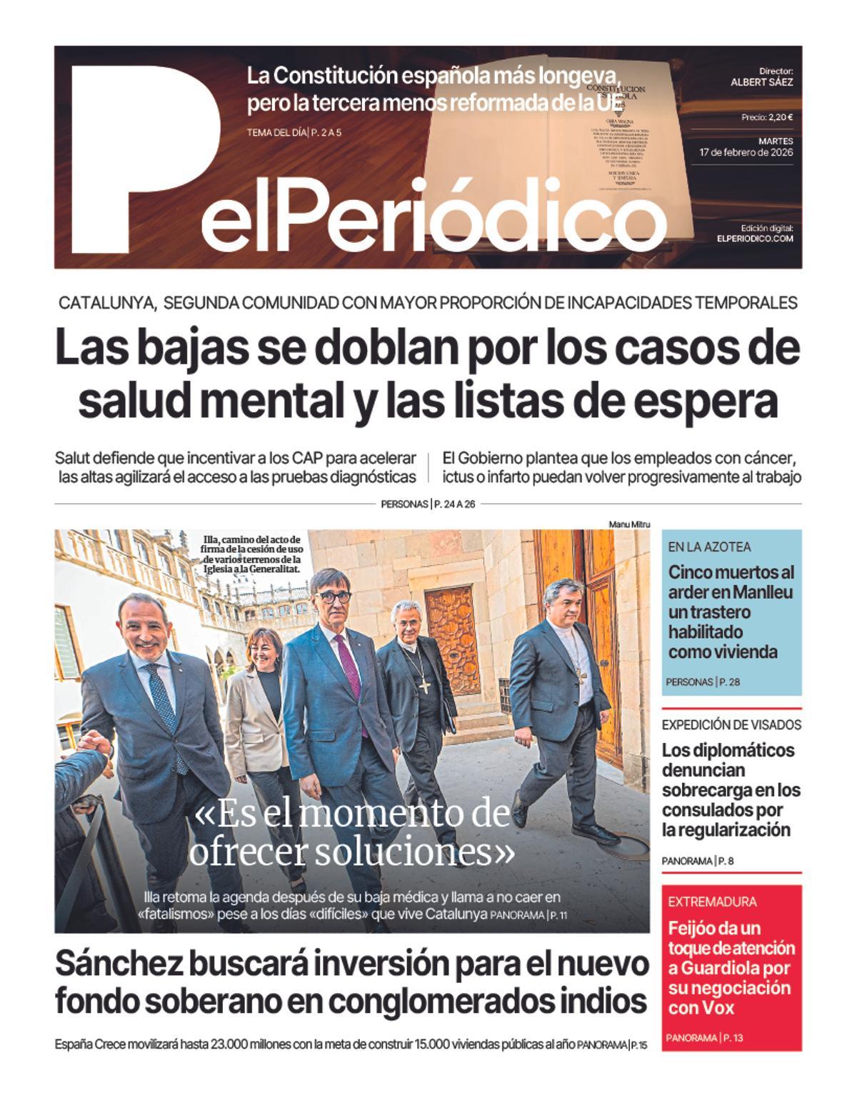 La portada de EL PERIÓDICO del 17 de febrero de 2026