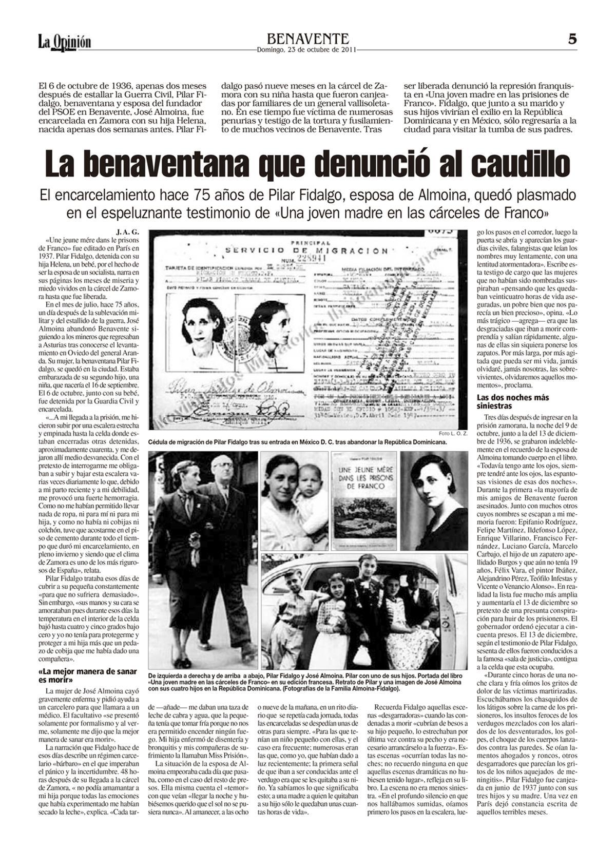Reportaje sobre "Una joven madre en las prisiones de Franco", el estremecedor libro de Pilar Fidalgo.