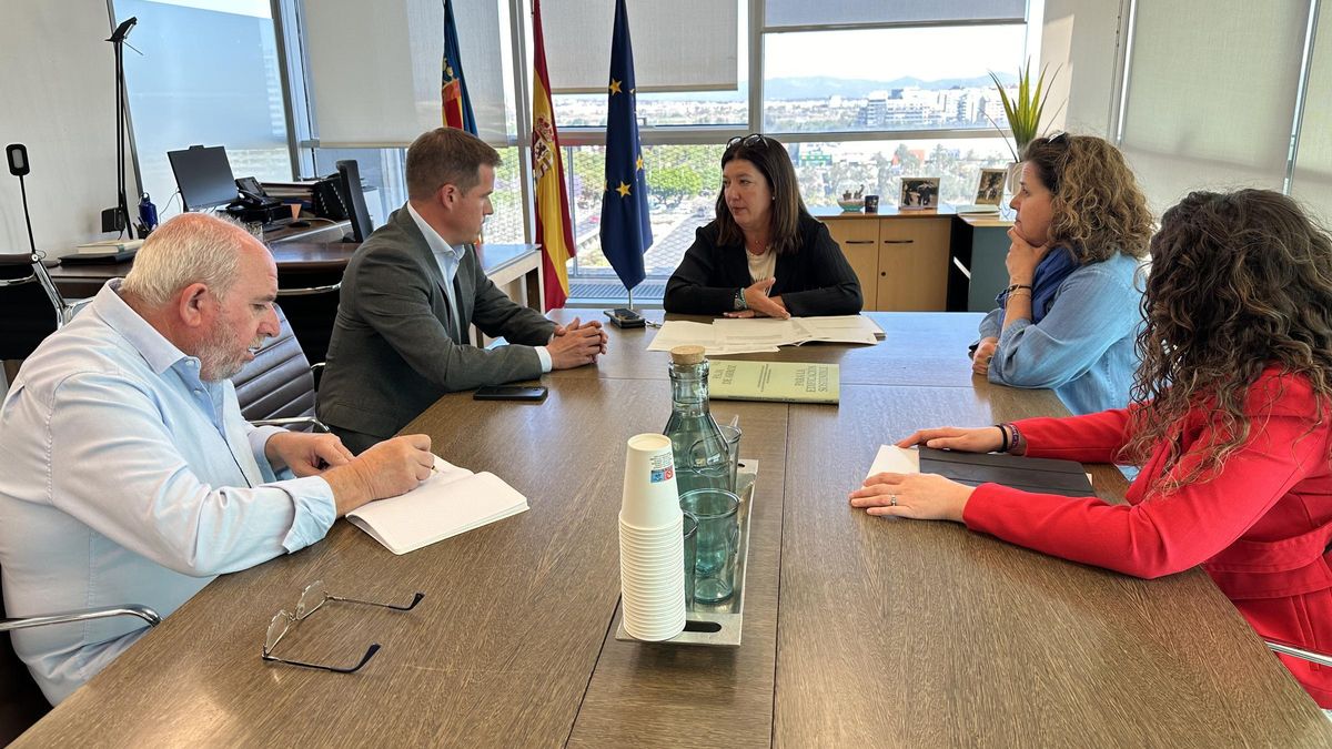 Representantes municipales y de Amics de la Costera, en la reunión con la directora general de Vivienda de este jueves.