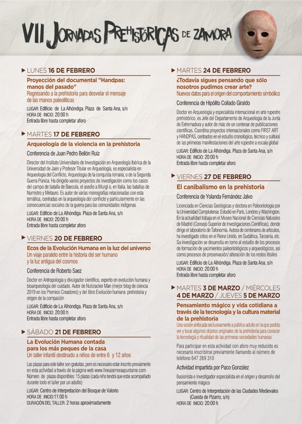 programada de las VII Jornadas prehistóricas de Zamora.