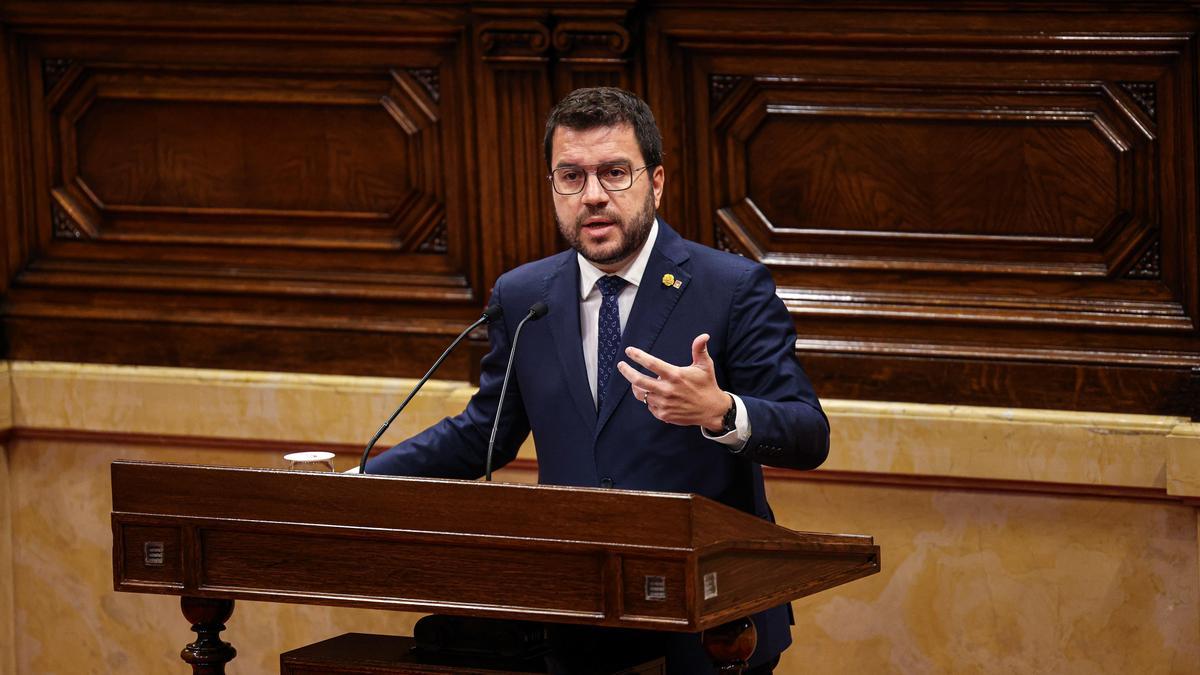 El president de la Generalitat, Pere Aragonès, al debat de política general al Parlament