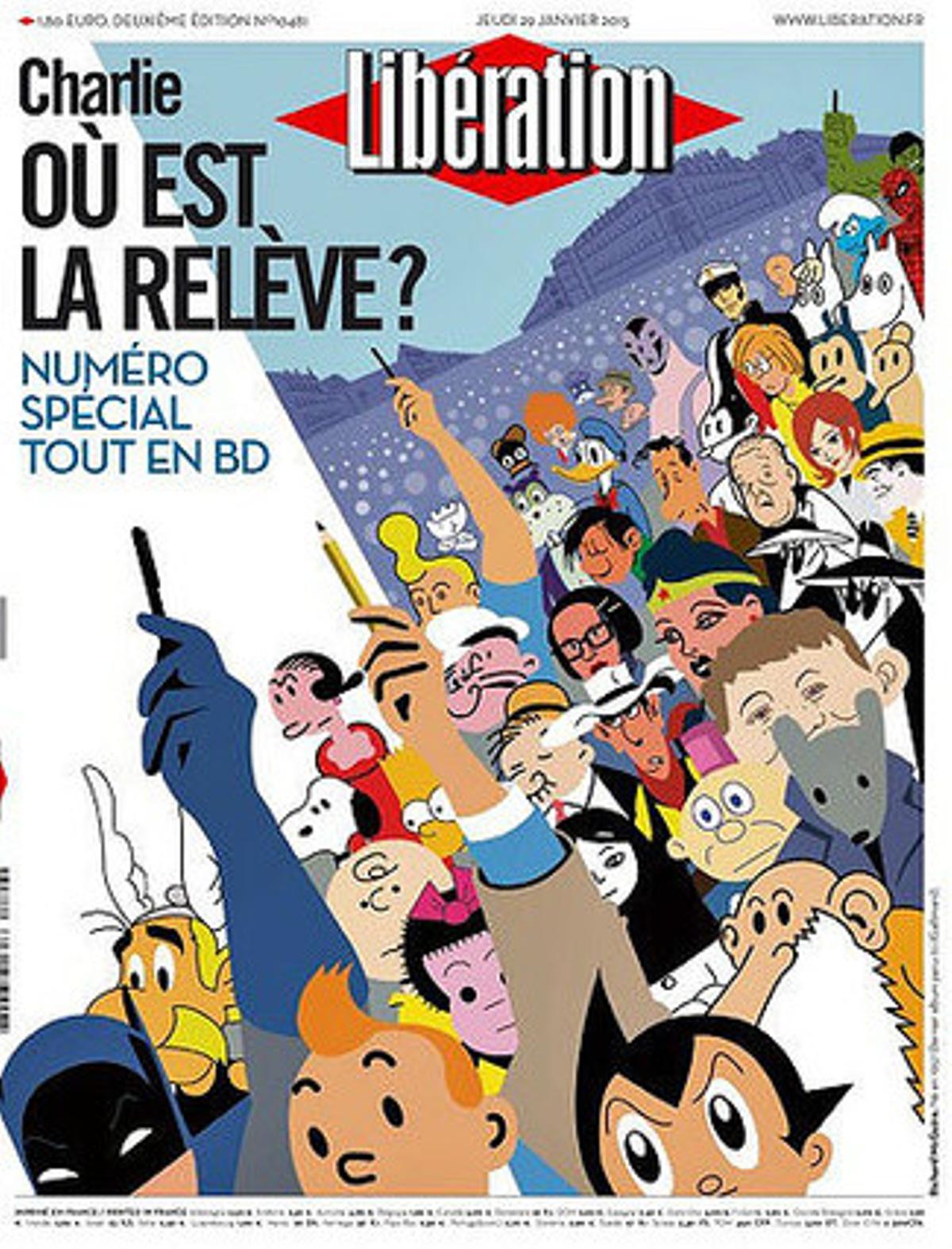 La portada de ’Libération’ d’aquest dijous, un homenatge a ’Charlie Hebdo’.