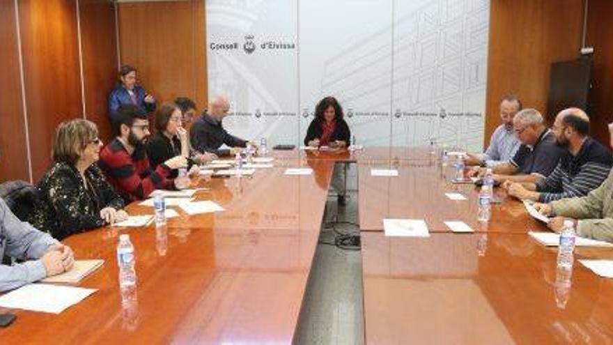 Imagen de la reunión celebrada ayer del sector del taxi en el Consell Insular.