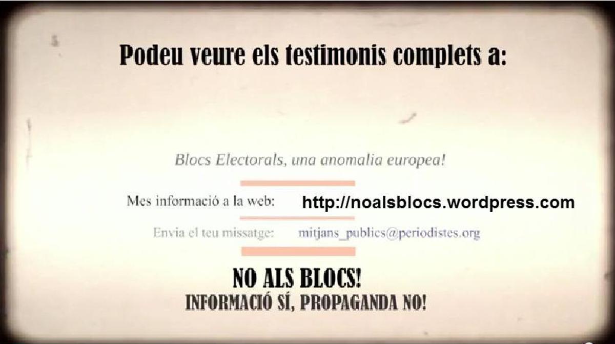 El vídeo del Col·legi de Periodistes contra els blocs electorals.