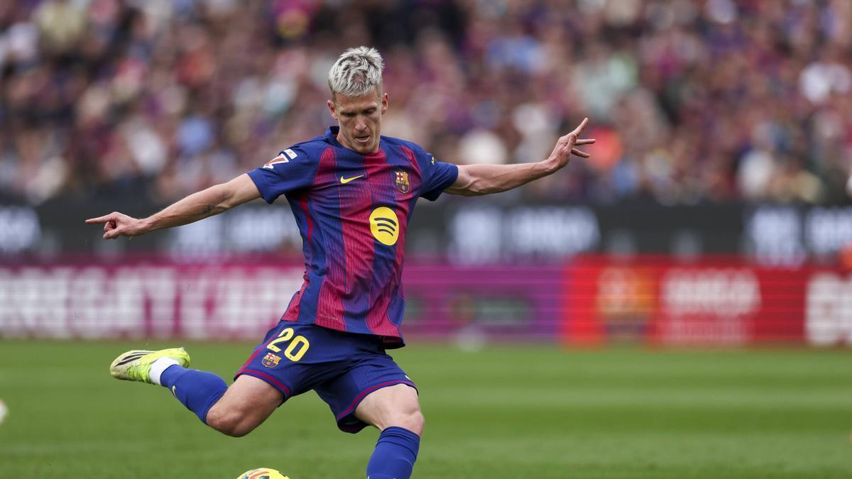 Dani Olmo la manda por toda la escuadra para acercar al Barça a la victoria