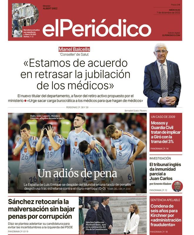 La portada d’EL PERIÓDICO del 6 de desembre del 2022
