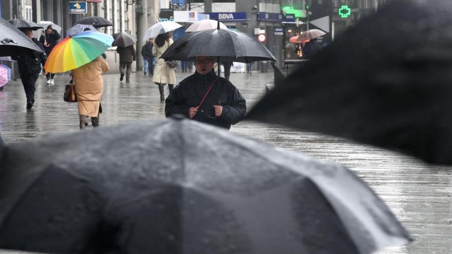 Paraguas en A Coruña un día lluvioso.