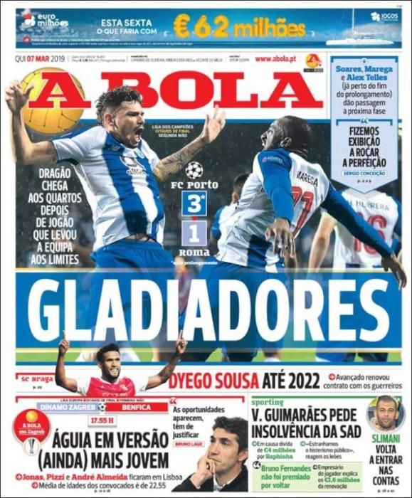 Portada A BOLA jueves 7 de marzo de 2019.