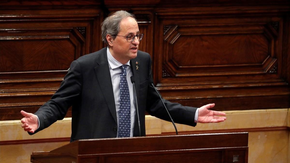 Torra, en el pleno del Parlament.