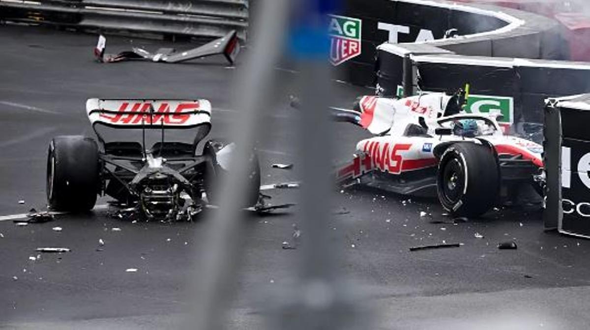 El monoplaza de Mick Schumacher partido en dos tras el accidente.