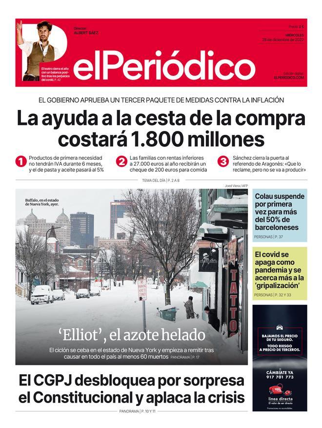 La portada d’EL PERIÓDICO del 28 de desembre del 2022