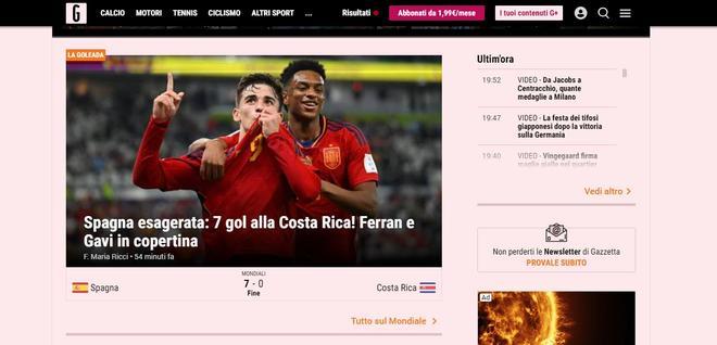 Las reacciones de los periódicos digitales deportivos a la histórica goleada de España ante Costa Rica