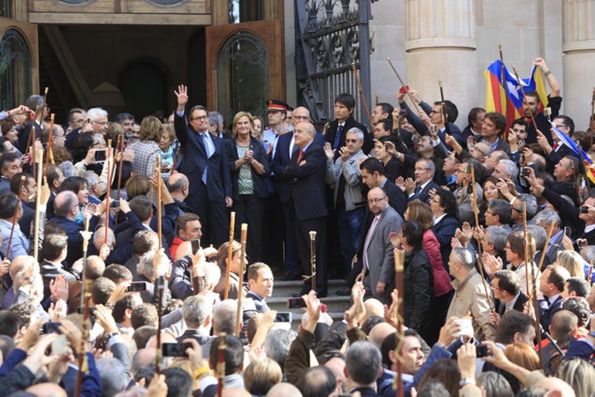 El president Artur Mas, aquest dijous, al sortir del Palau de Justícia després de declarar com a imputat pel 9-N.