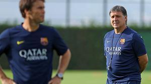 Últim entrenament dels jugadors blaugrana a la ciutat esportiva abans de posar rumb a Itàlia, on aquest dimarts juguen un partit de Champions.