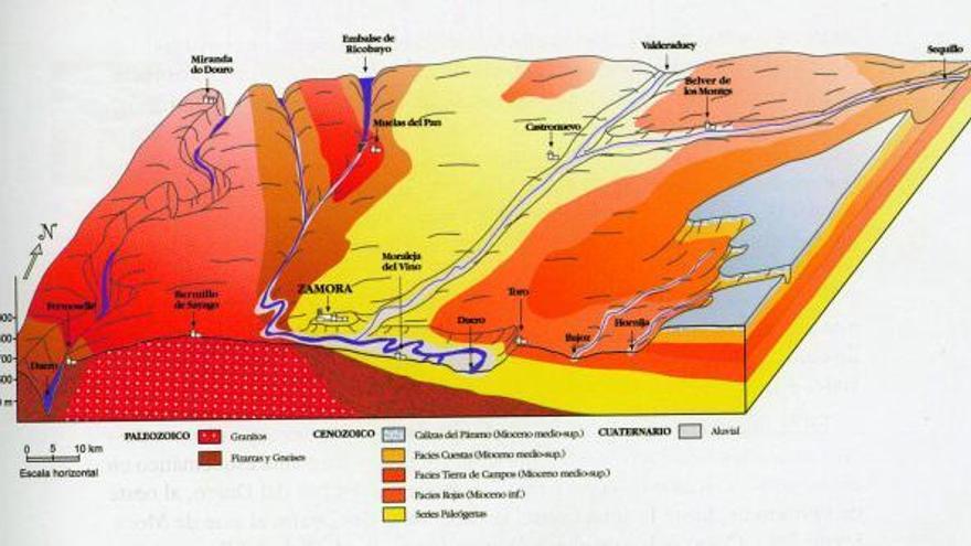 Corte esquemático de la geología de la provincia, según «Geología y Vino en Zamora»