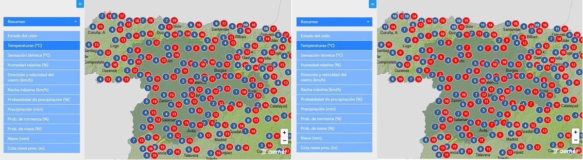 Previsión de temperaturas para el 11 y 12 de diciembre
