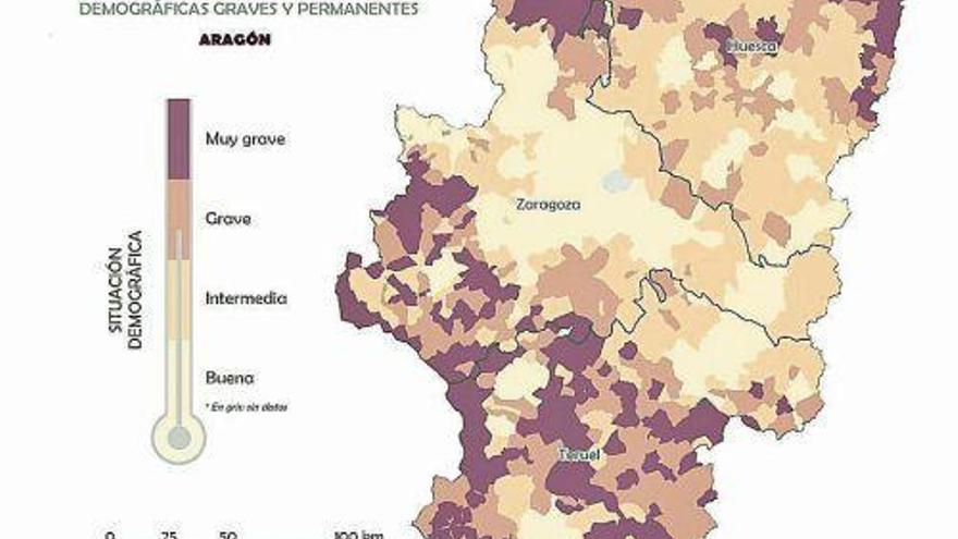 Solo 78 municipios de Aragón presentan una situación demográfica «buena»