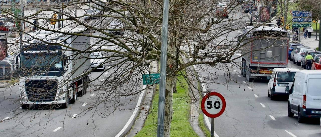 Camiones circulando por la Avenida del Príncipe de Asturias.