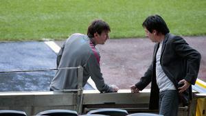 Messi y su padre, en el Camp Nou, en el 2011.