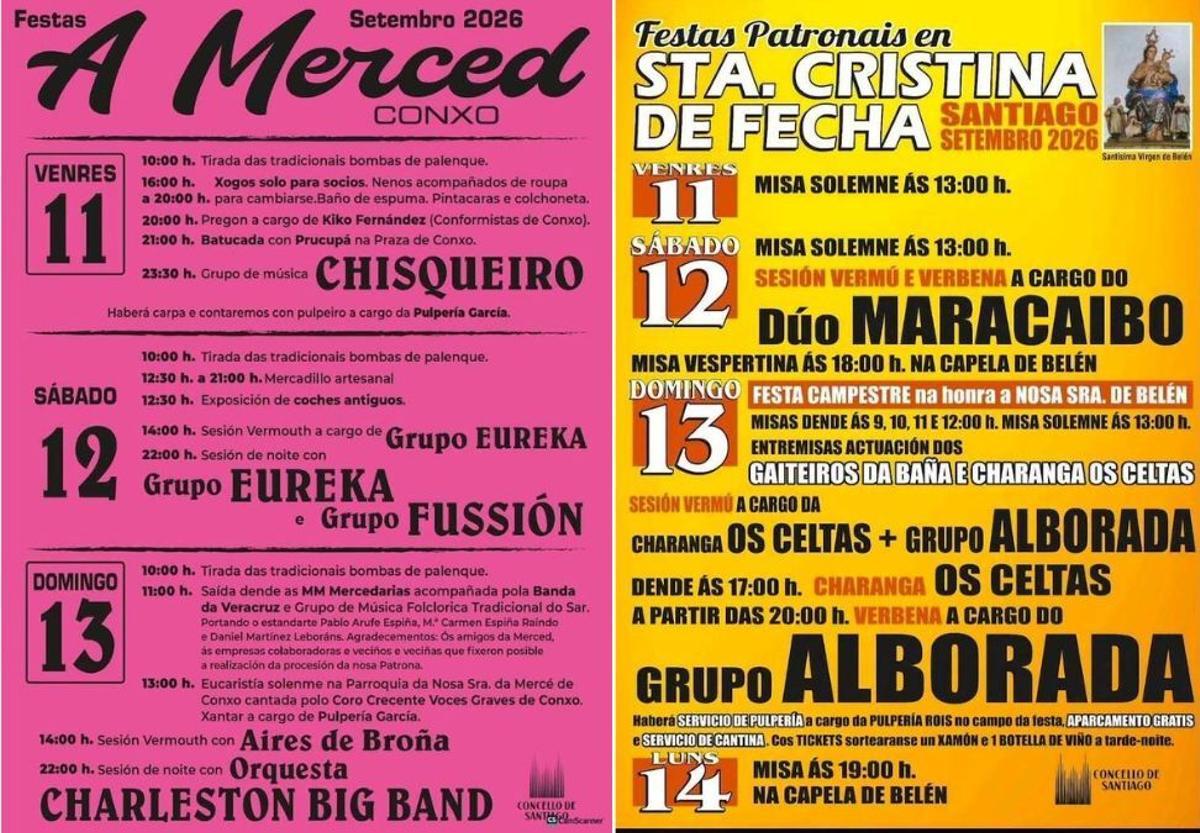 Carteles de la Merced en Conxo y de las fiestas en Santa Cristina de Fecha
